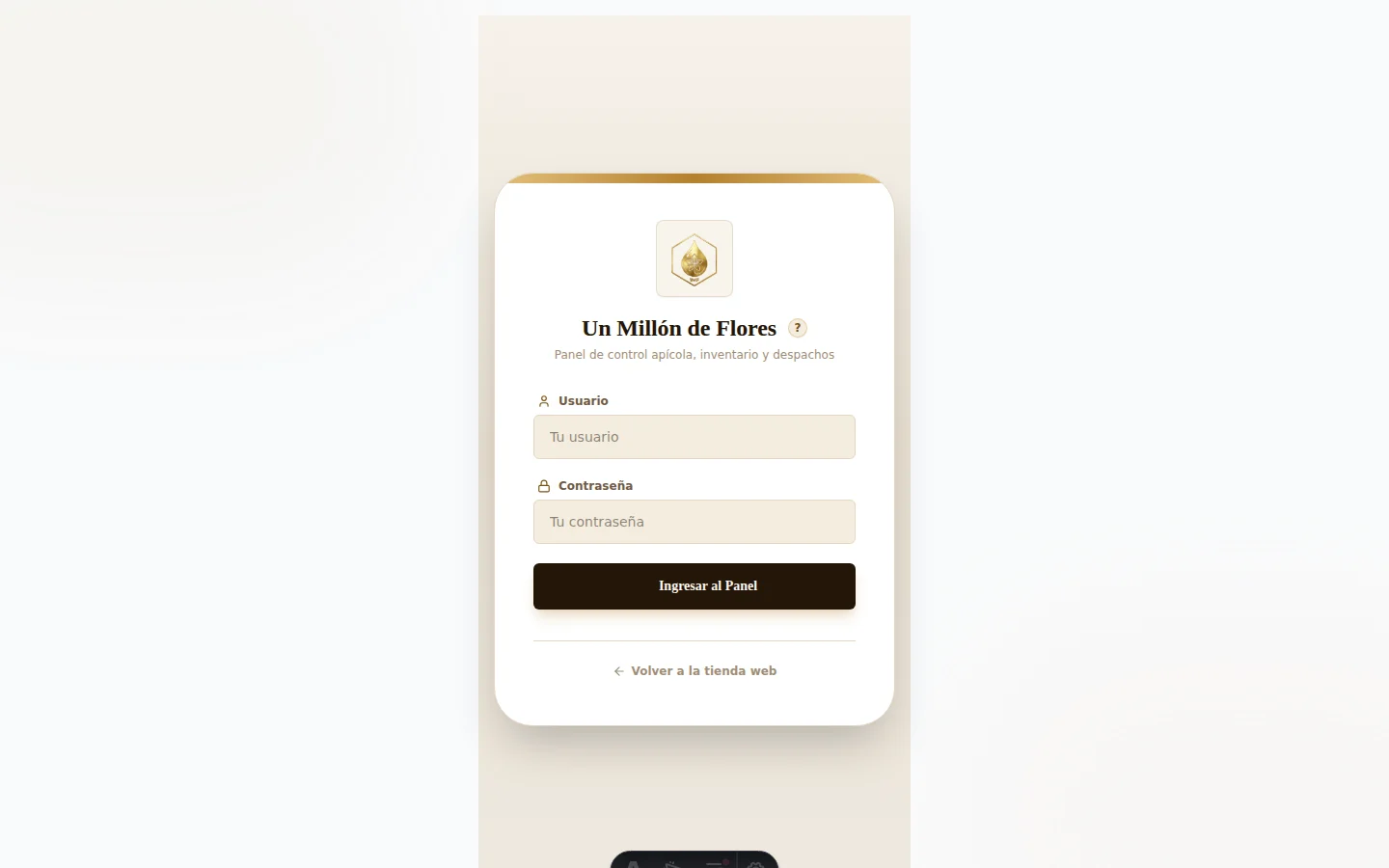 Pantalla de acceso al panel de administración de Un Millón de Flores